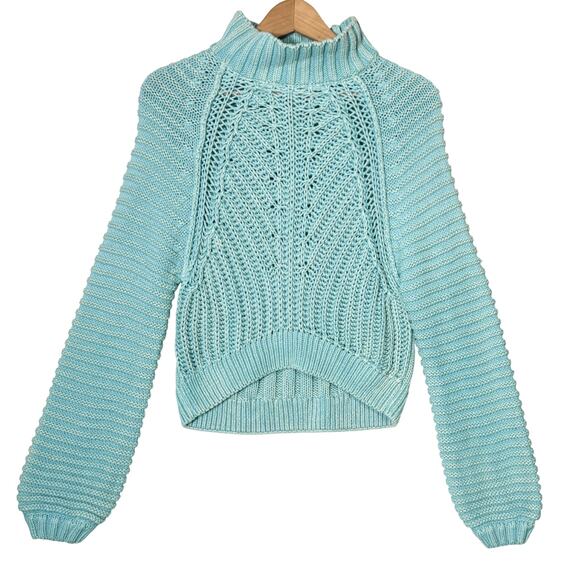 Free People Sweaters - Free People Womens Sweetheart Mock Sweater in Ocean Blue, Boho Slouchy | XS
